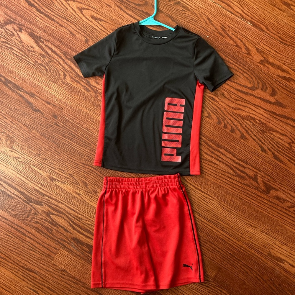 Puma red and black shorts set for kids